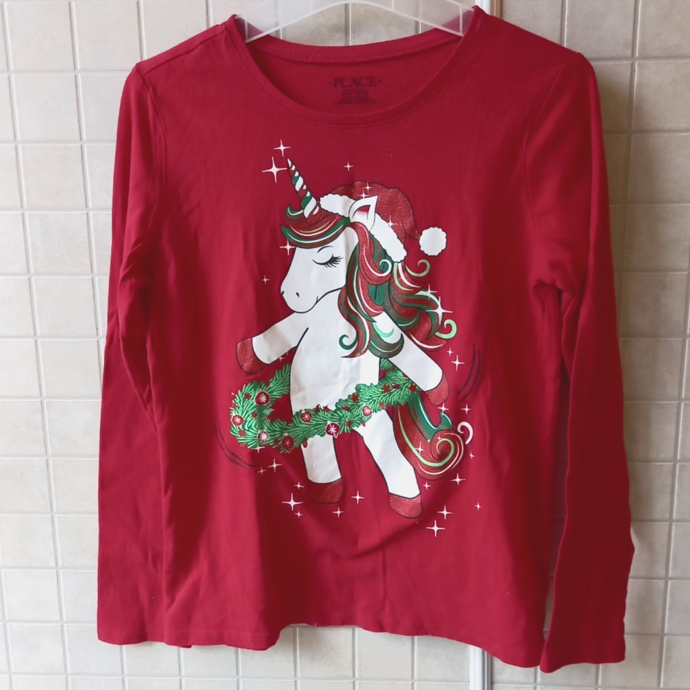 Christmas unicorn girls top